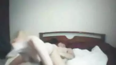 Fair Indian babe riding the penis of white man